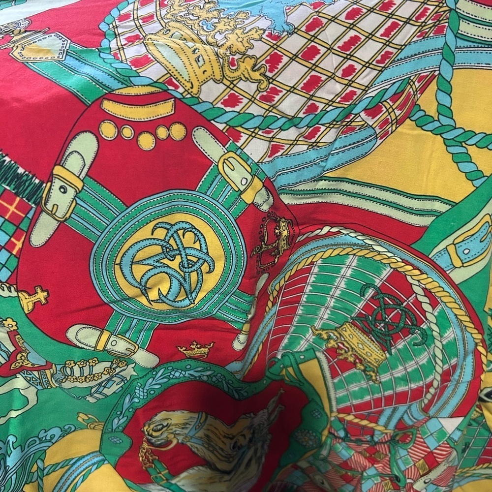 Vintage cotton or cotton like fabric  with equestrian and heraldic motifs.